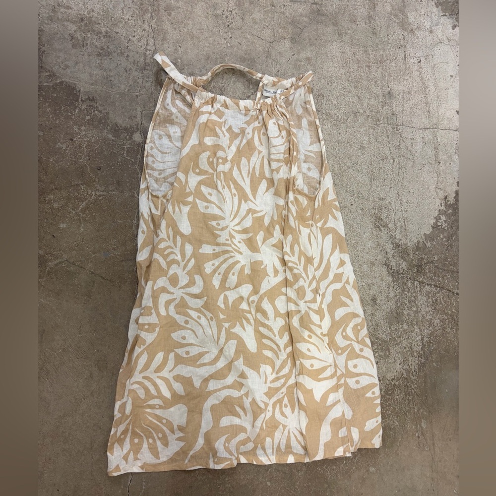 Rachel Zoe Beige and White Leaf Print Dress tunic linen blend coverup pockets